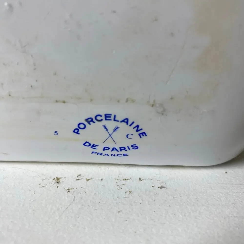 Vintage Soap Dish Porcelain De Paris France Wall Hanging White Blue Bird